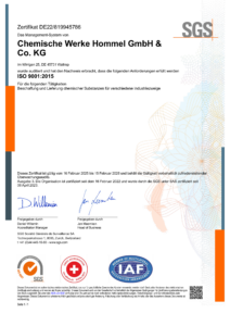 SGS - ISO 9001_2015 Chemische Werke Hommel GmbH & Co.KG DE